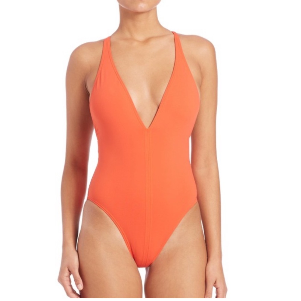 Proenza Schouler
Coral Deep V-neck Swimsuit One-piece Bathing Suit